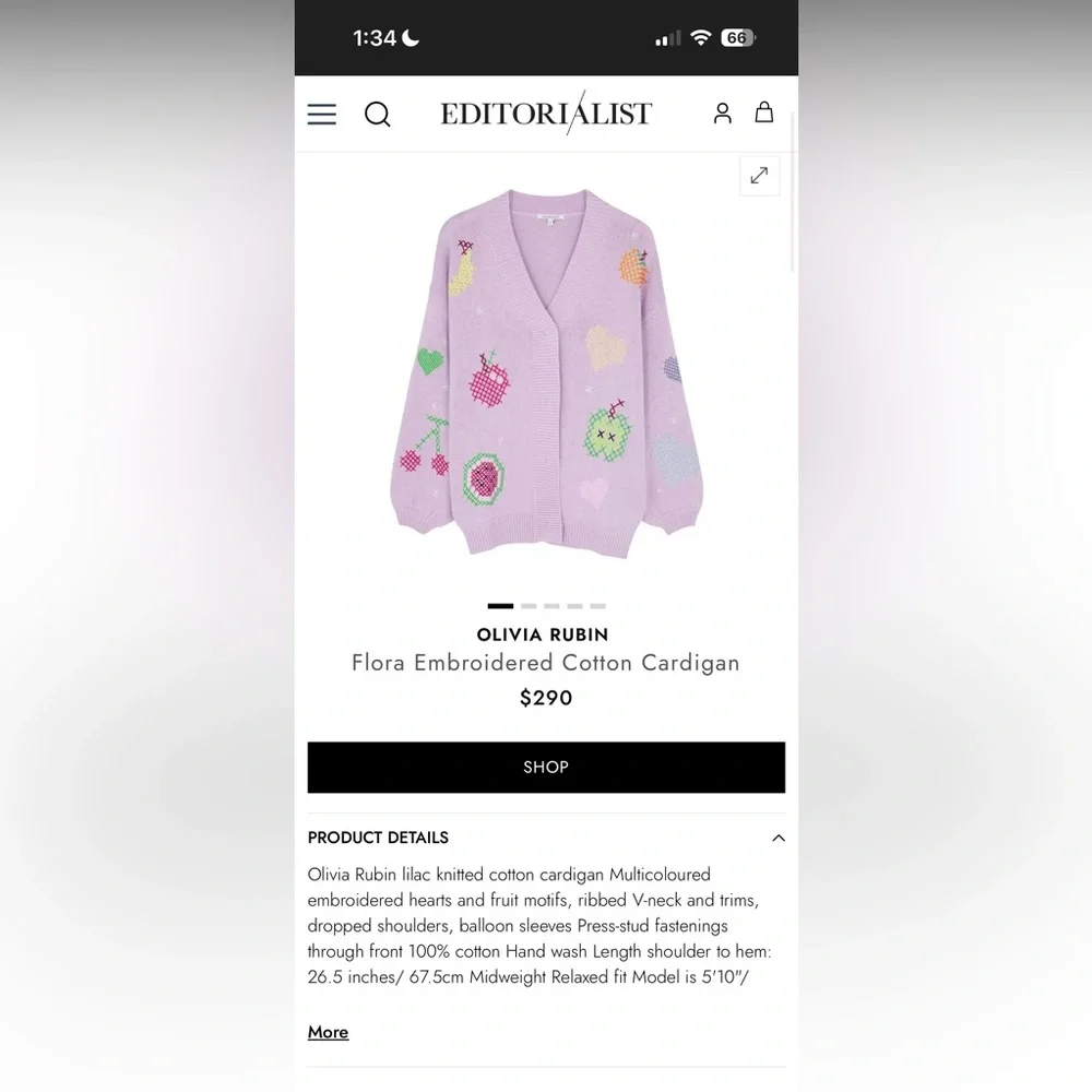 Olivia Rubin | Flora Fruit Cross Stitch Cardigan, size M - Picture 2 of 10